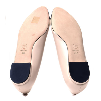 Chanel Lambskin Patent Cap Toe Ballerina Flats 38.5 Beige Black 7 of 10