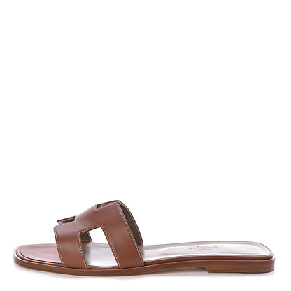 Hermes Box Calfskin Oran Sandals 40.5 Gold 1 of 7