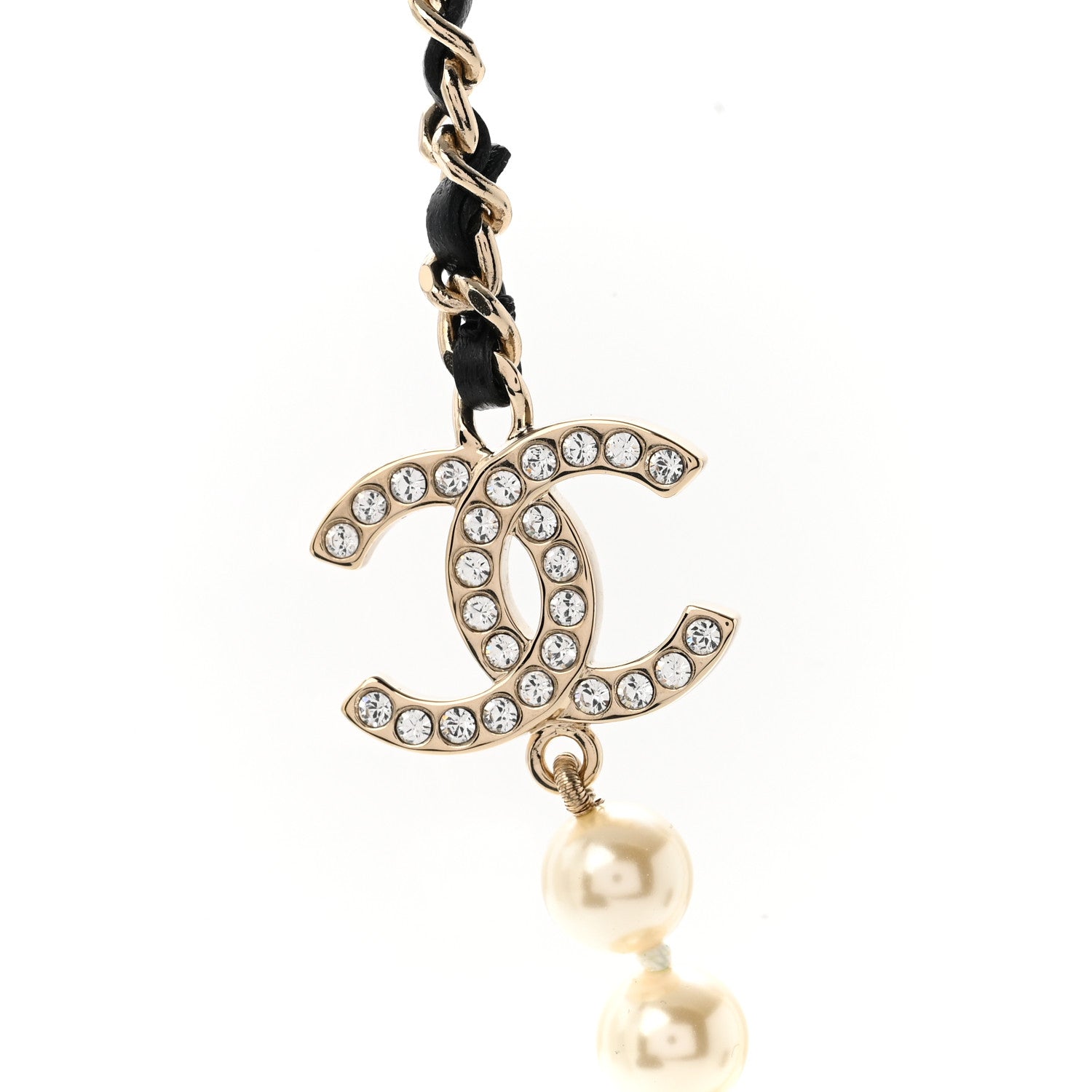 Chanel Lambskin Pearl Crystal CC Short Necklace Gold White Black 4 of 7