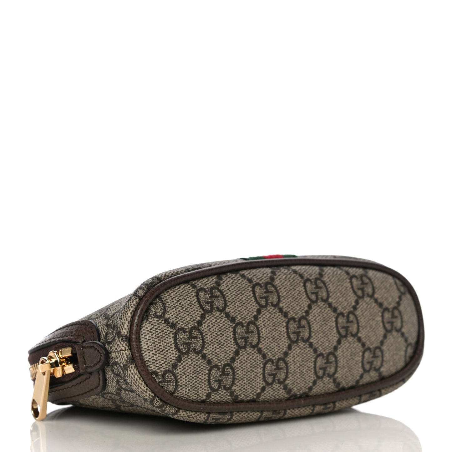 GG Supreme Monogram Textured Calfskin Web Medium Ophidia Cosmetic Case Beige Ebony New Acero