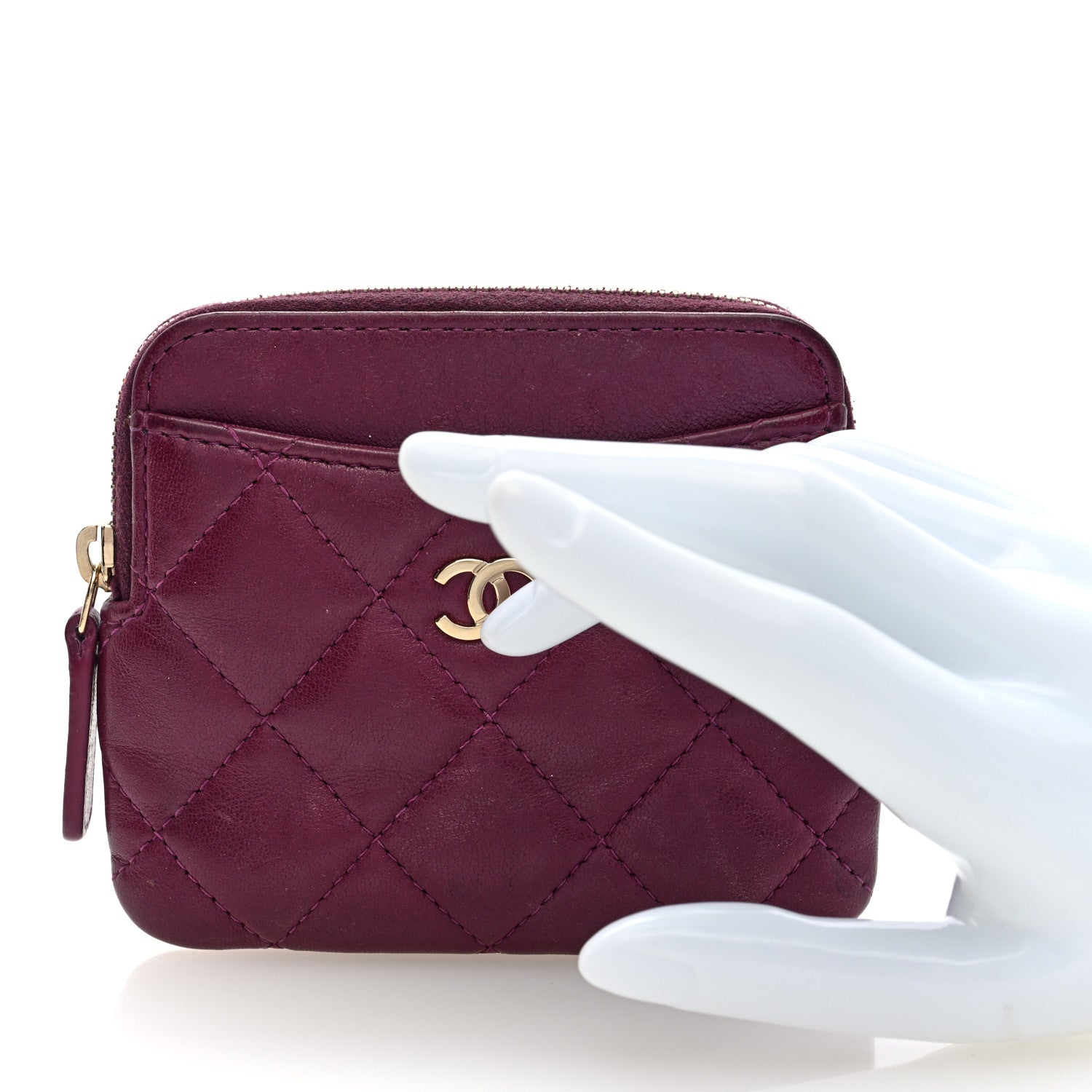 Chanel Lambskin Quilted Zip Card Holder Wallet Burgundy 2 of 7