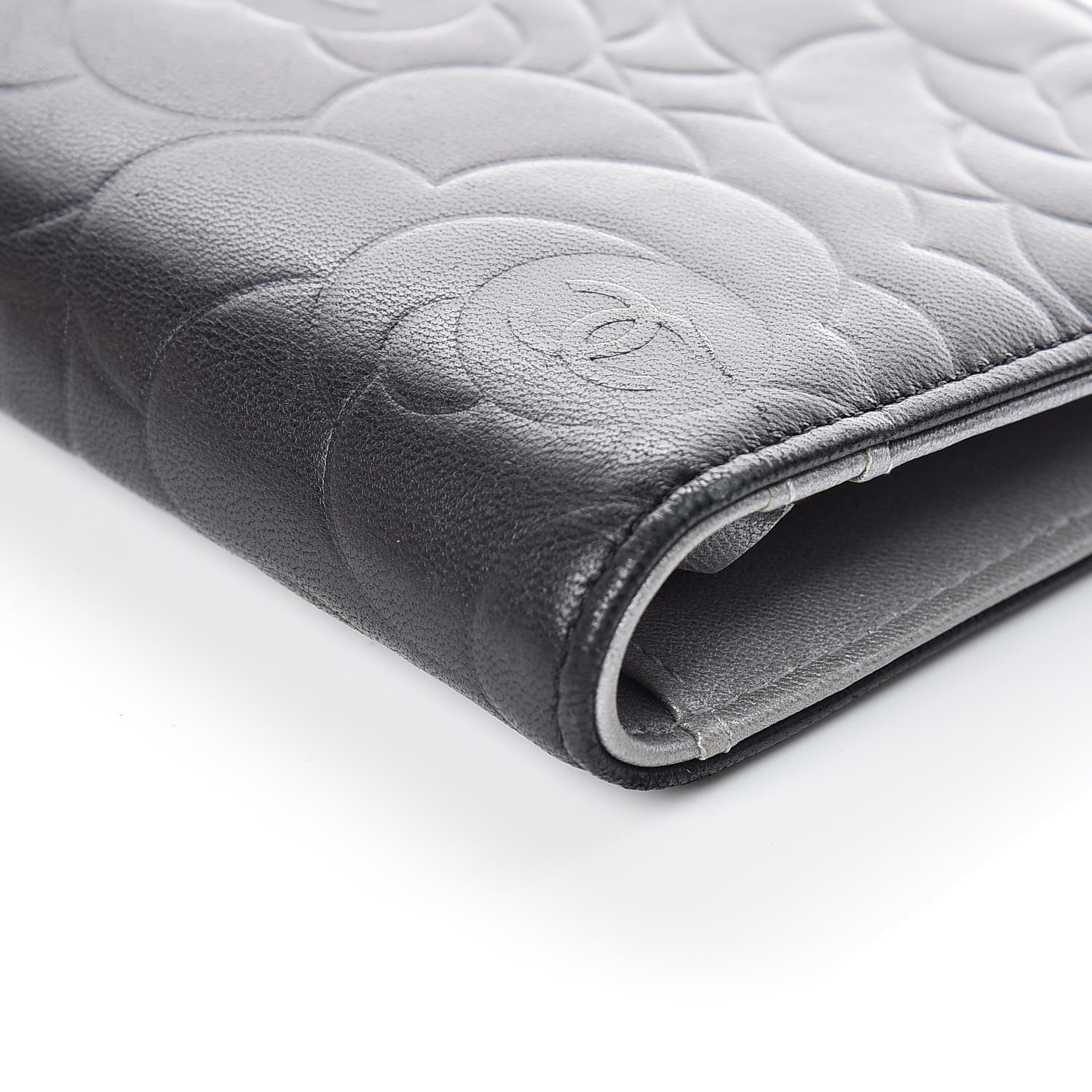Chanel Lambskin Camellia Embossed Yen Wallet Black 8 of 13