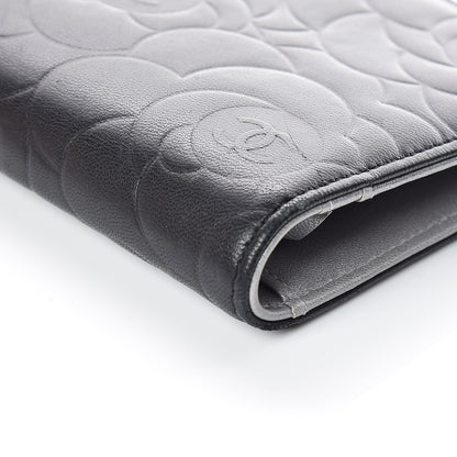 Chanel Lambskin Camellia Embossed Yen Wallet Black 8 of 13