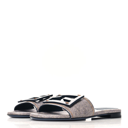 Fendi Vitello Pelle Stampa Denim Baguette Flat Slide Sandals 36 Azzurro 4 of 8