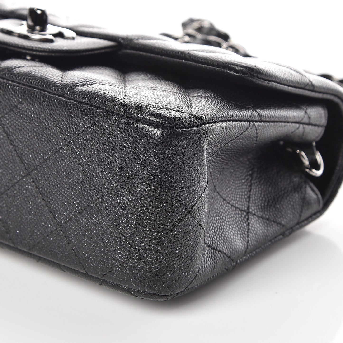 Iridescent Caviar Quilted Mini Rectangular Flap Black