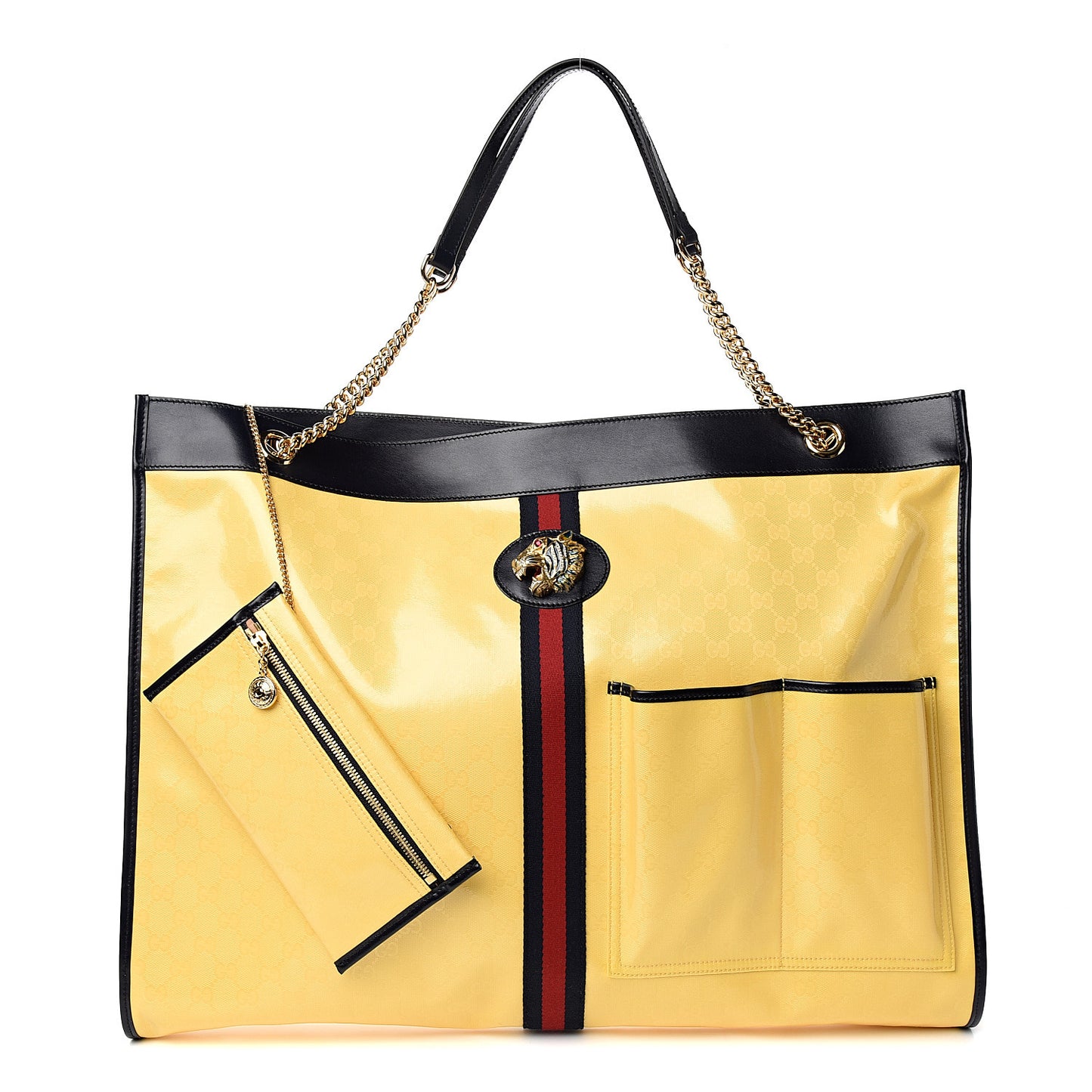 Crystal Monogram Maxi Rajah Chain Tote Straw Yellow Blue