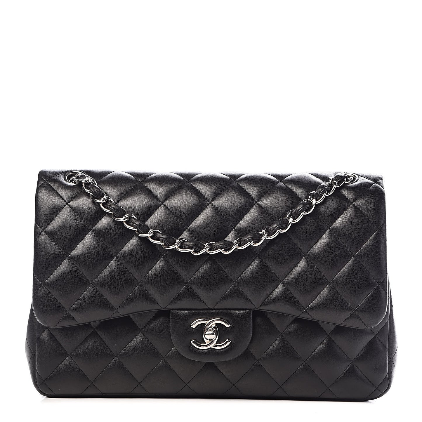 Lambskin Quilted Jumbo Double Flap Black