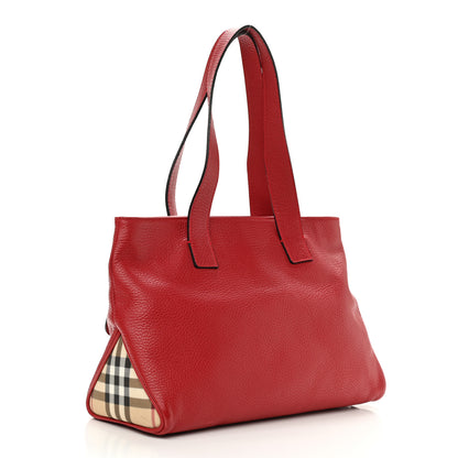 Burberry Grainy Calfskin House Check Horn Toggle Tote Red 3 of 13