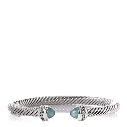 David Yurman Sterling Silver Aqua Chalcedony 5mm Cable Classics Bracelet 1 of 5