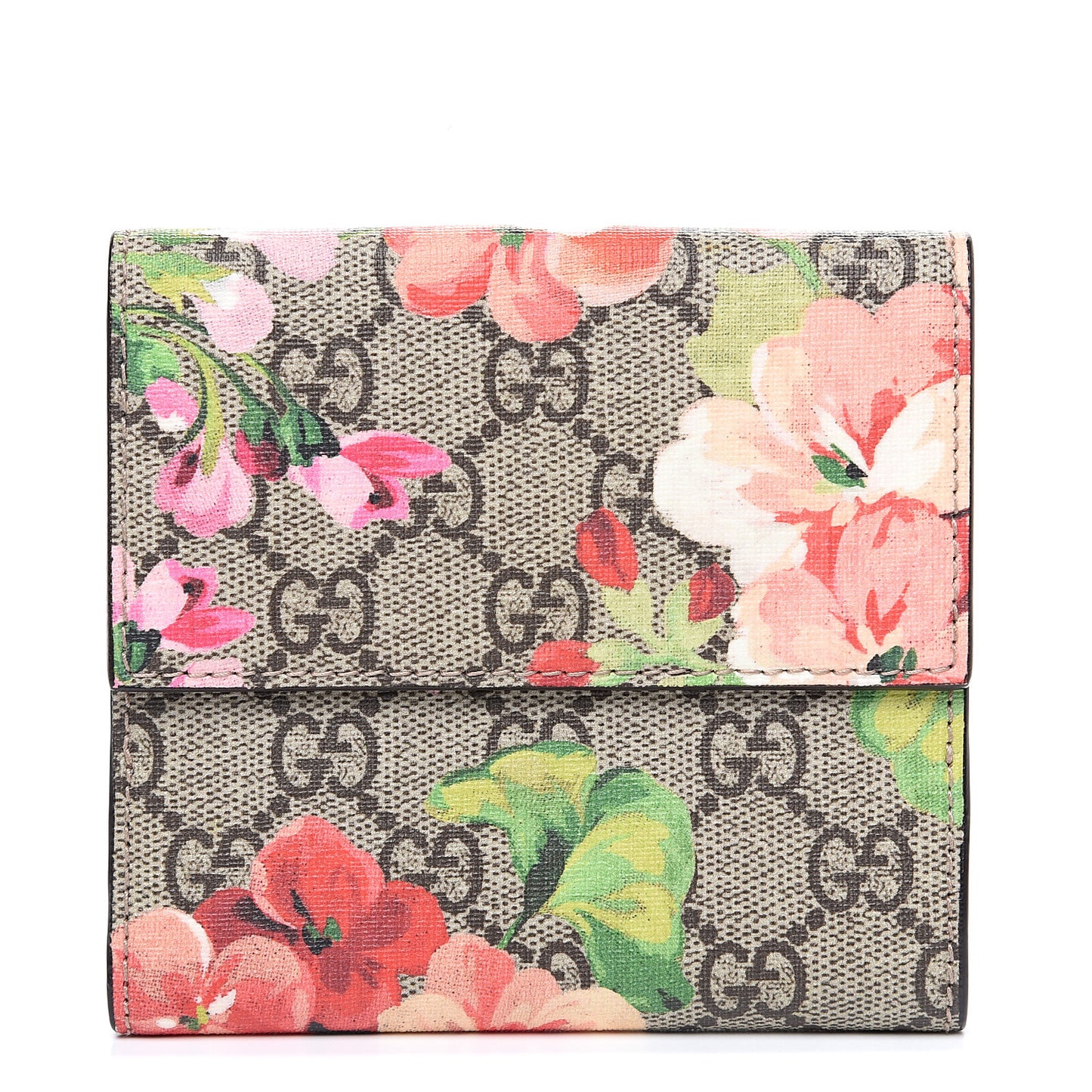 GG Supreme Monogram Blooms French Flap Wallet Beige Multicolor Dry Rose