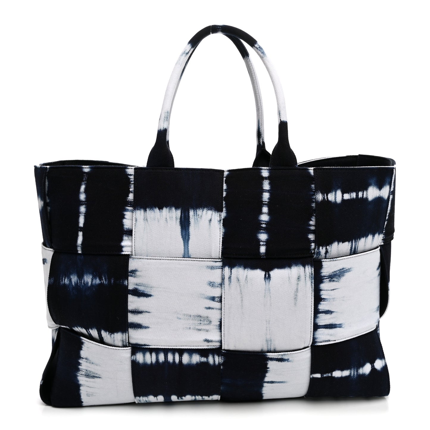 Denim Tie Dye Maxi Intrecciato Large Arco Tote Navy White