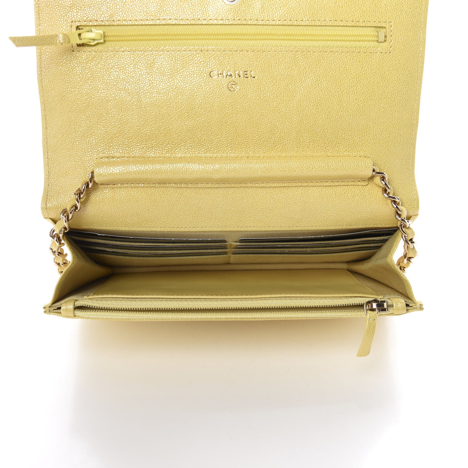 Chanel Iridescent Caviar Quilted Wallet on Chain WOC Yellow 5 of 12