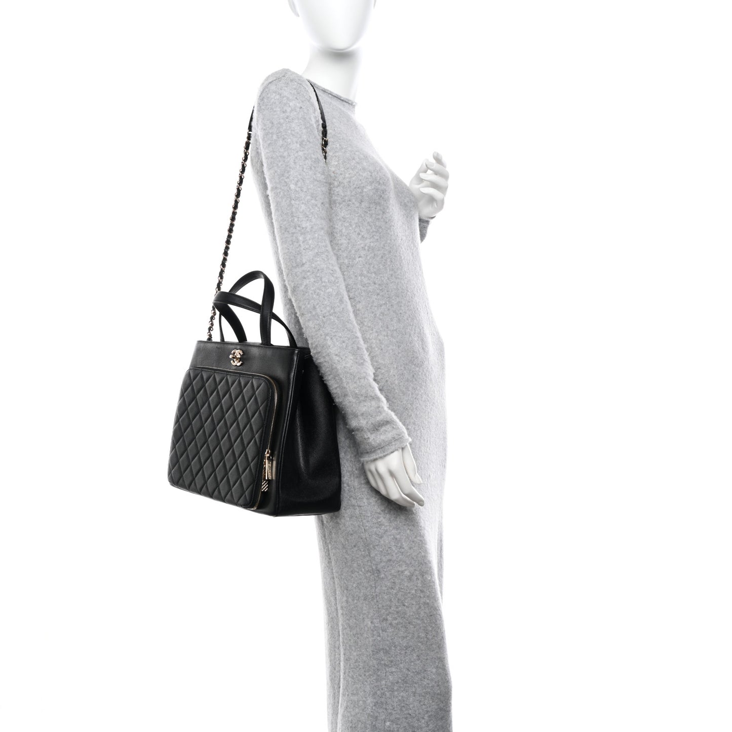 Caviar Quilted Large Business Affinity Shopping Bag Black