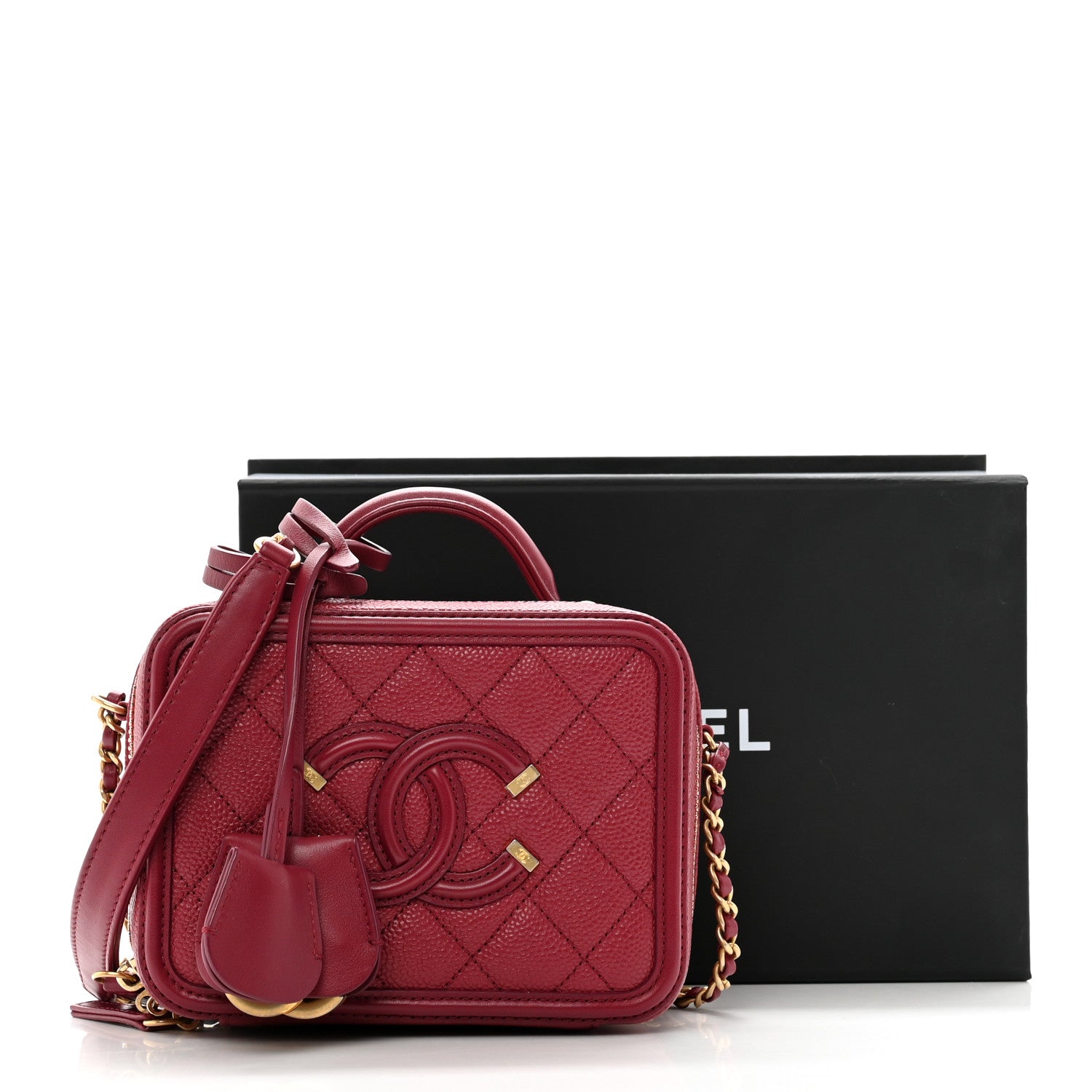 Chanel Caviar Quilted Small CC Filigree Vanity Case Burgundy 11 of 11