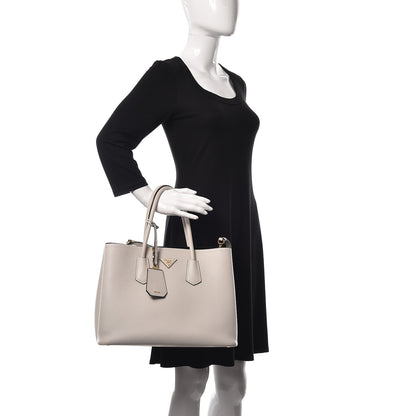 Prada Saffiano Cuir Medium Double Bag Talco Black 2 of 10