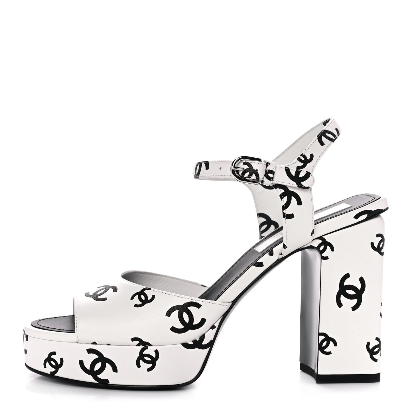 Printed Lambskin Coco Beach Platform Sandals 38.5 White Black