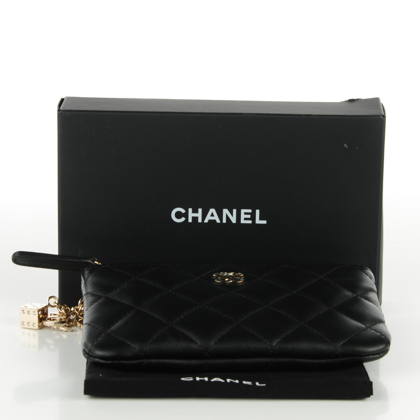 Lambskin Quilted Zip Casino Coin Purse Black