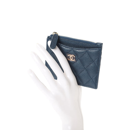 Chanel Metallic Caviar Quilted CC Zip Card Holder Dark Blue 2 of 8
