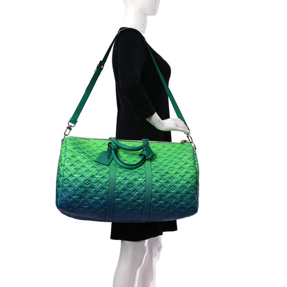 Louis Vuitton Taurillon Illusion Keepall Bandouliere 50 Bleu Vert 2 of 11