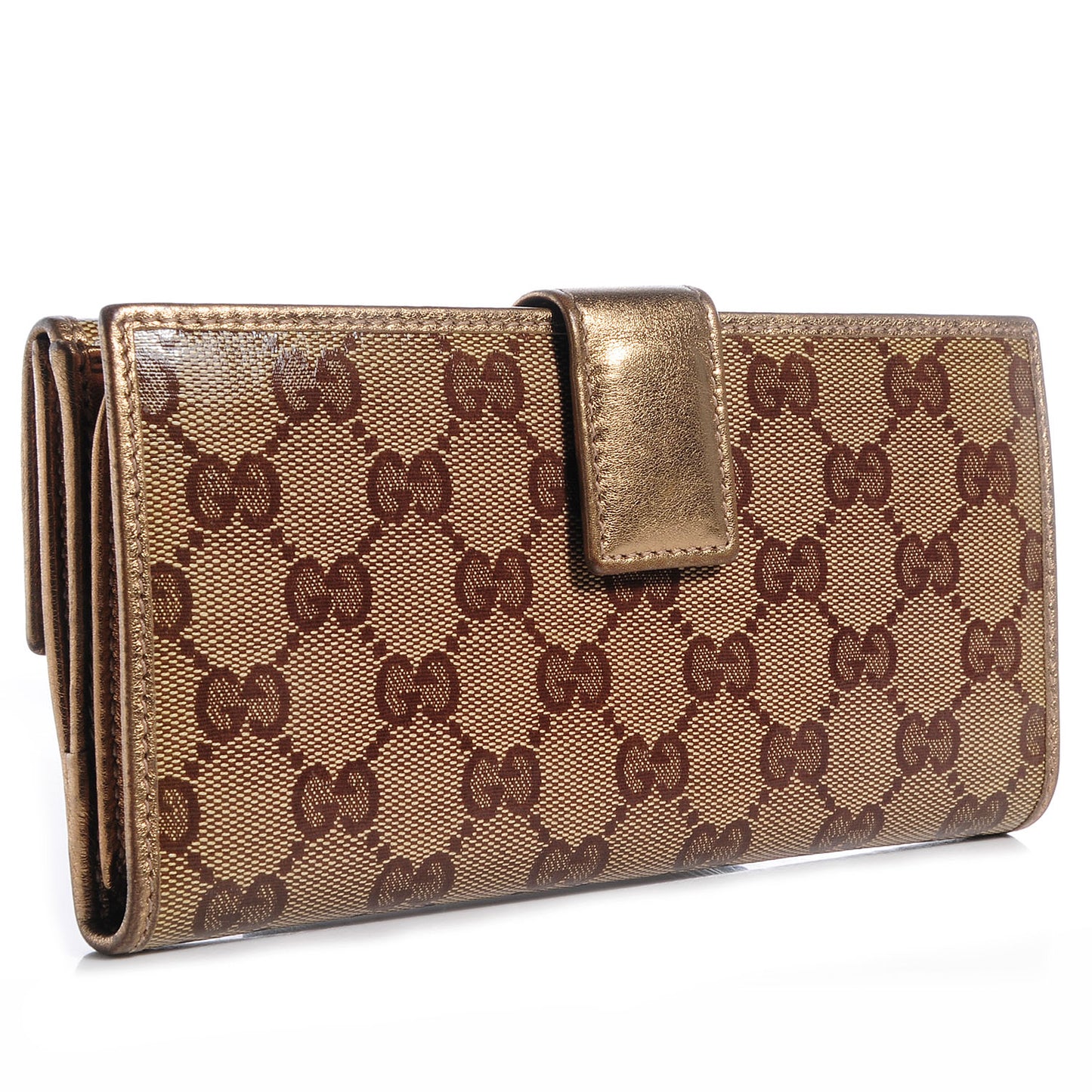 Crystal Monogram Metal Bar Continental Flap Wallet Gold
