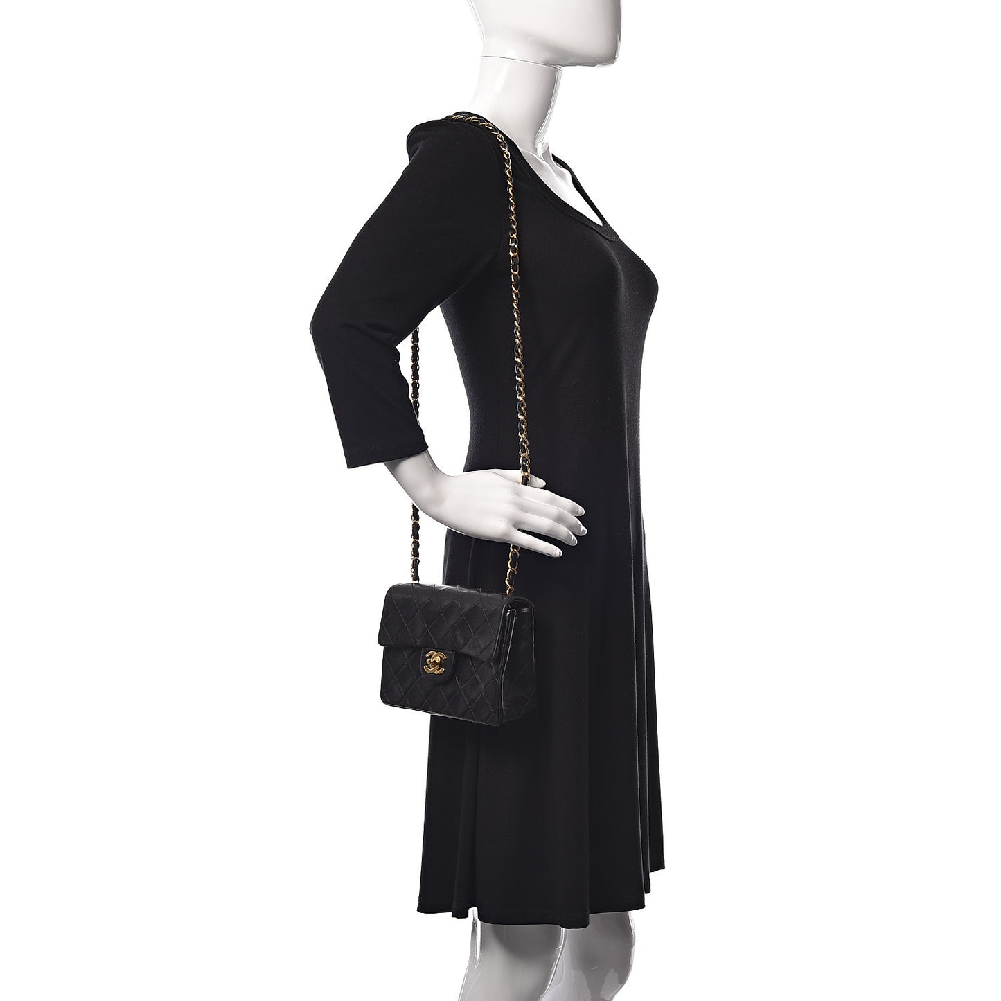 Lambskin Quilted Mini Square Flap Bag Black