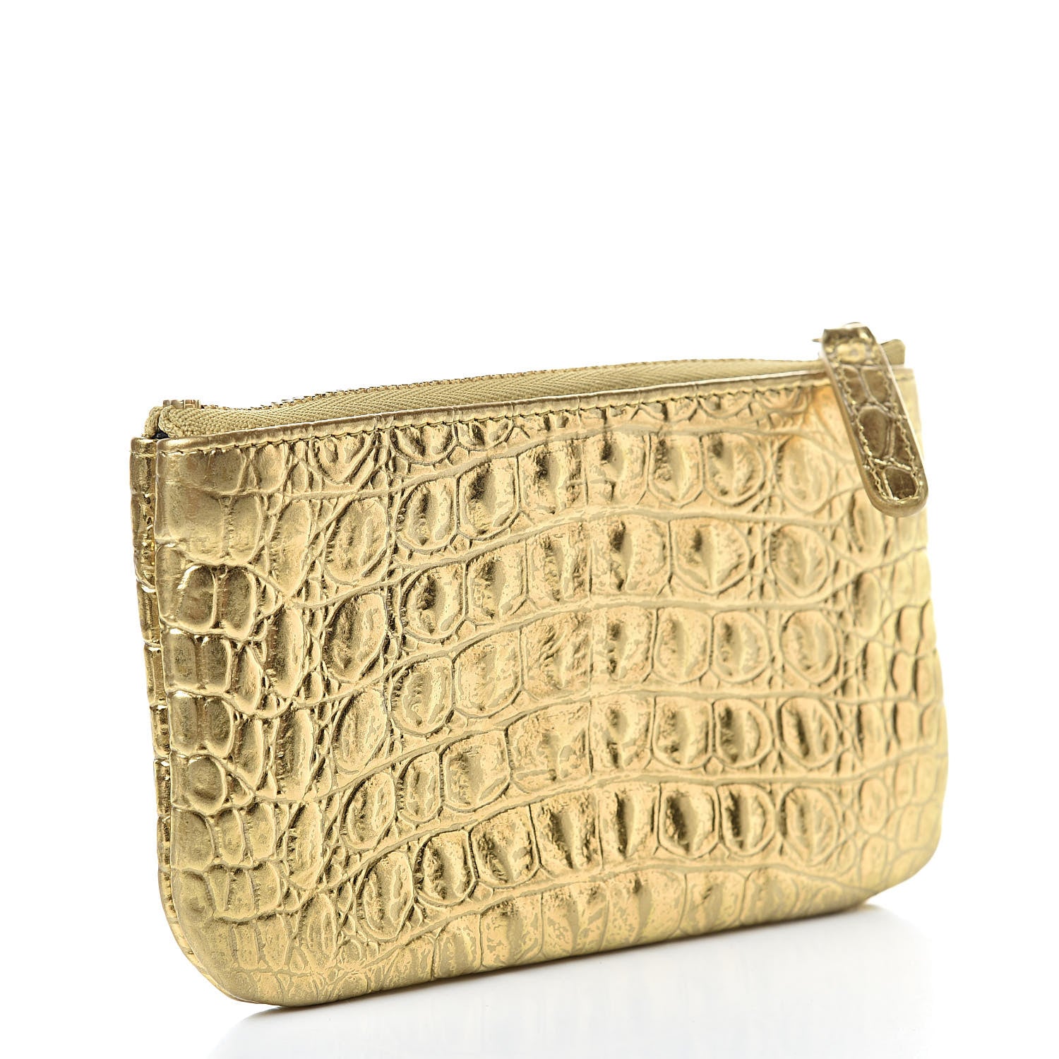 Chanel Metallic Calfskin Crocodile Embossed Cocodile Cosmetic Case Gold 3 of 7