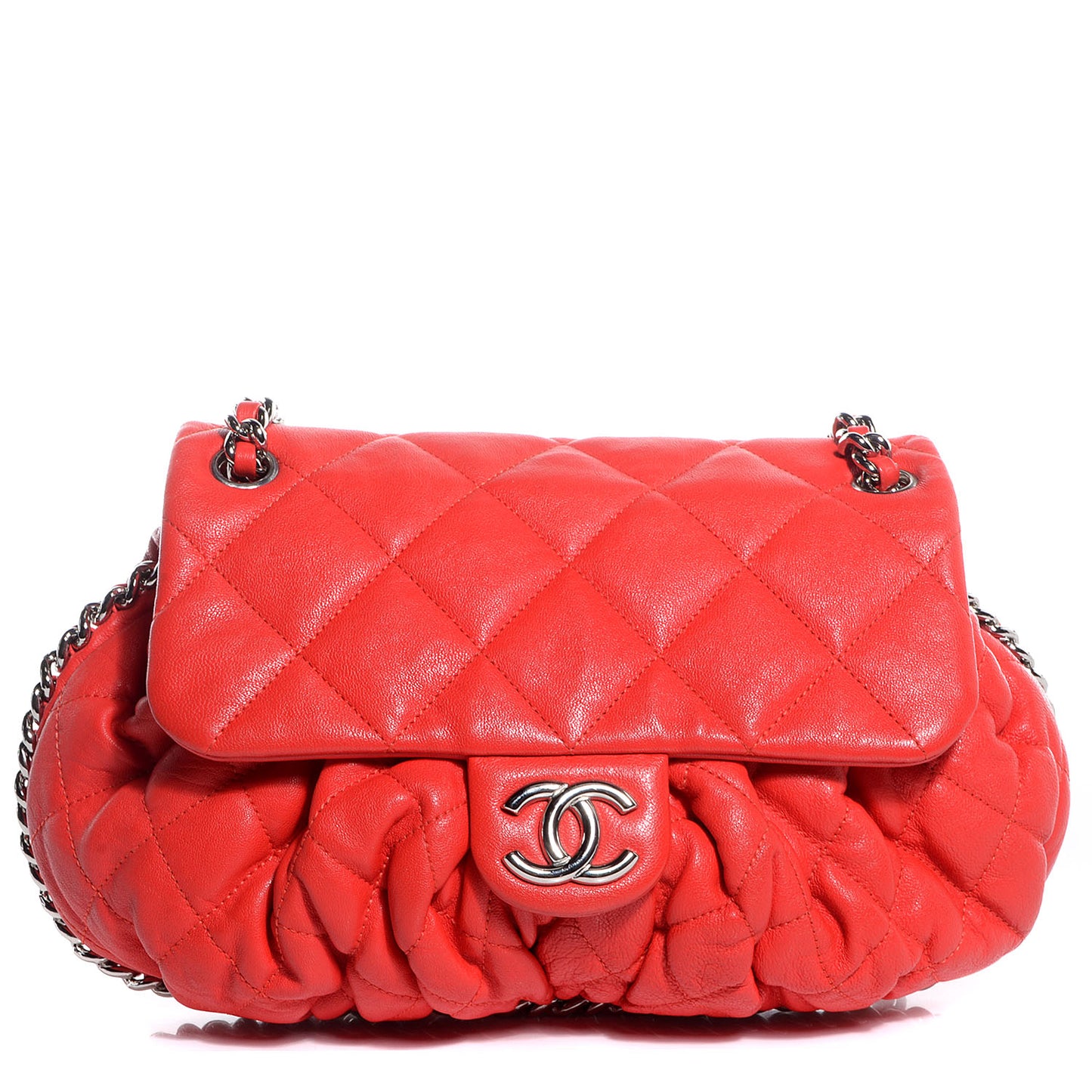 Washed Lambskin Chain Around Medium Messenger Coral