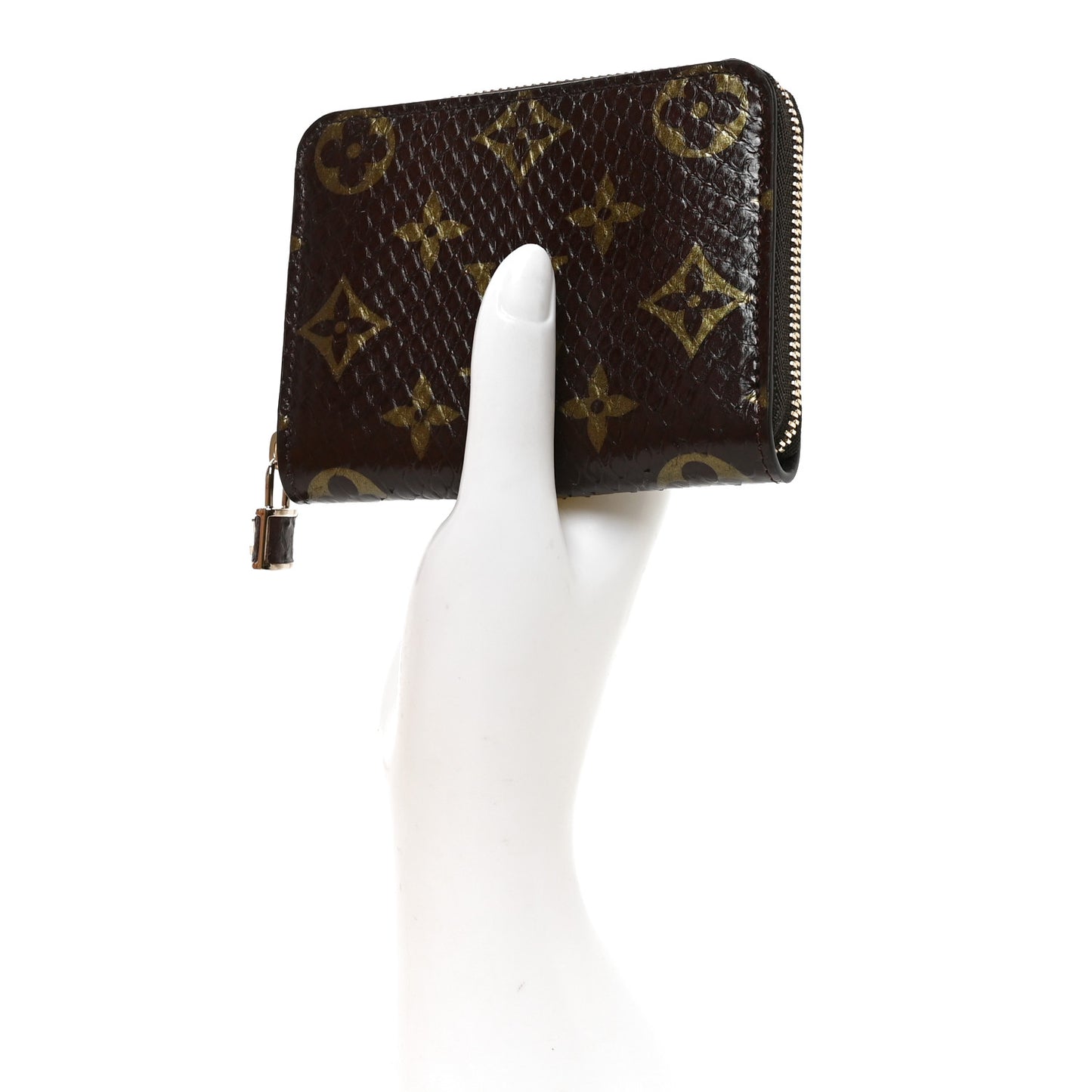 Snakeskin Monogram Zippy Padlock Coin Purse Brown