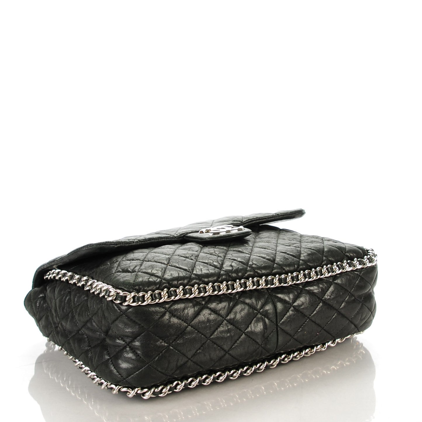 Washed Lambskin Quilted Maxi Chain Around Flap Black