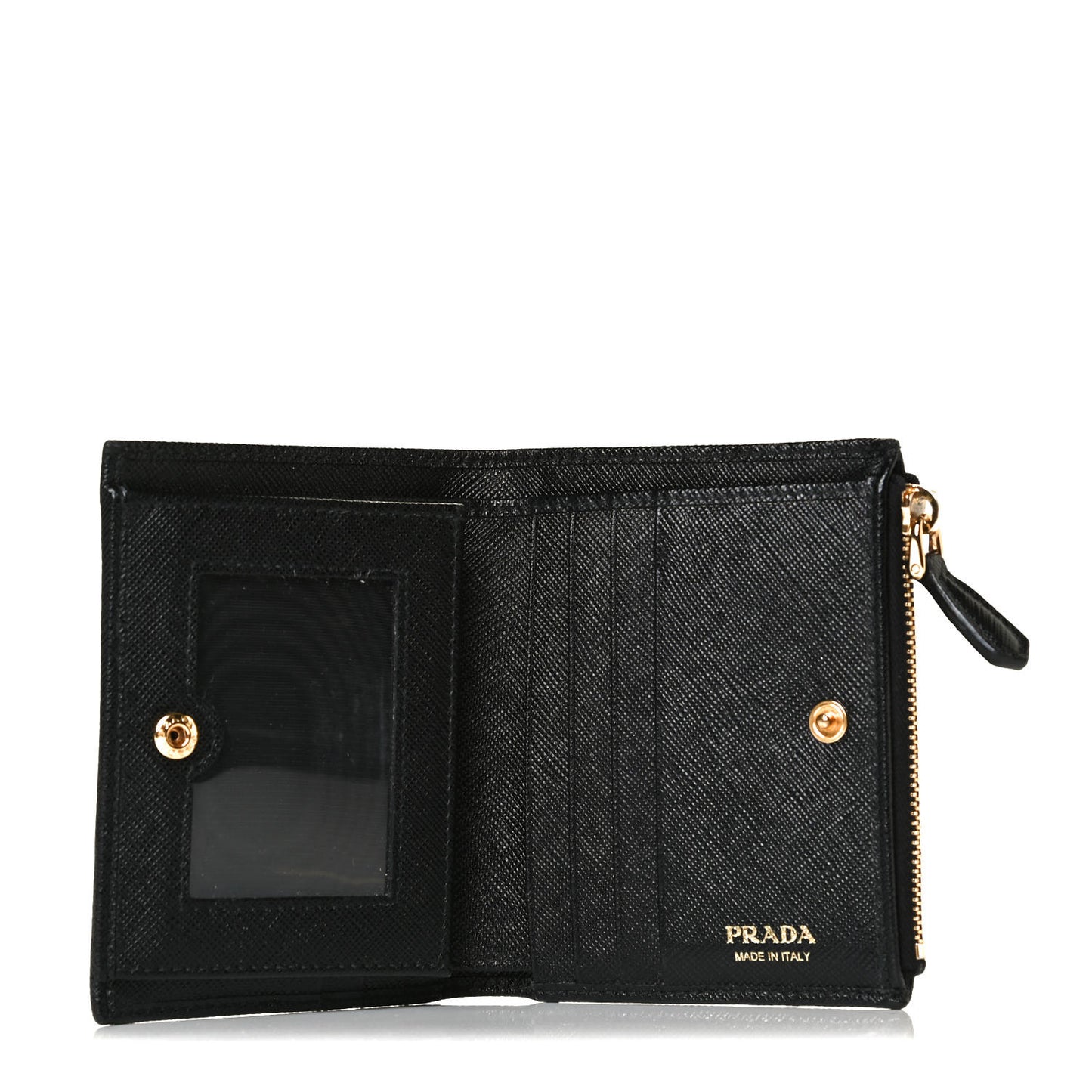 Saffiano Zip Top Compact Wallet Black