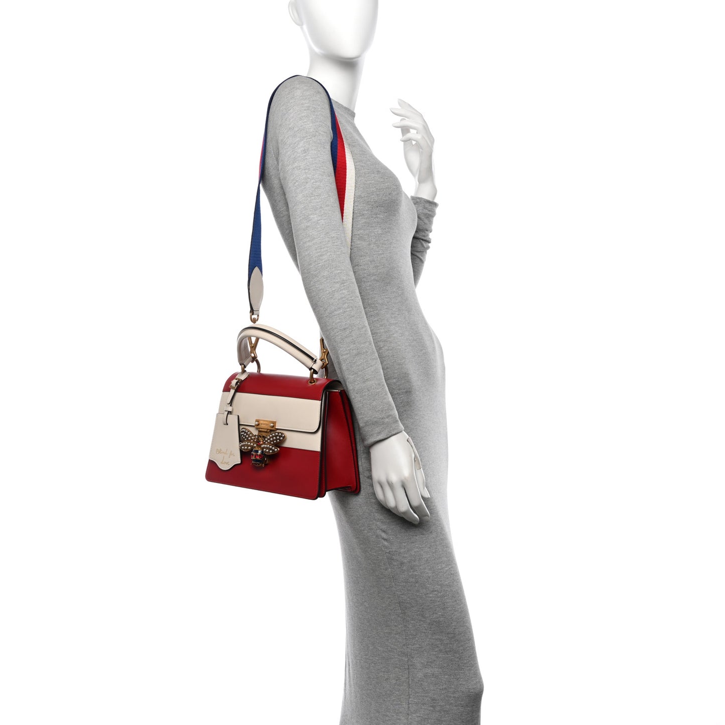 Calfskin Sylvie Web Small Queen Margaret Top Handle Bag Hibiscus Red Mystic White