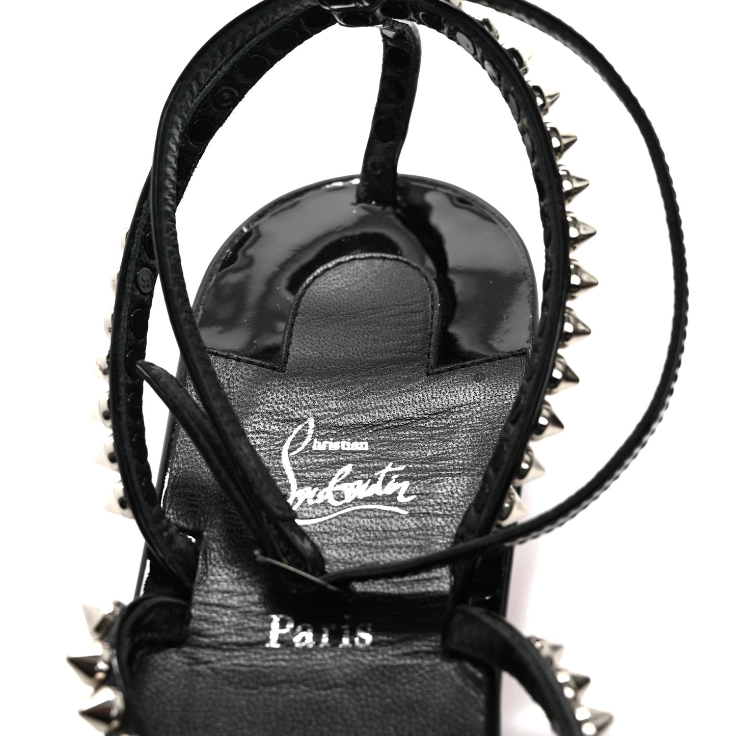 Patent Calfskin Spike So Me Tonguetta Flat Sandals 41 Black