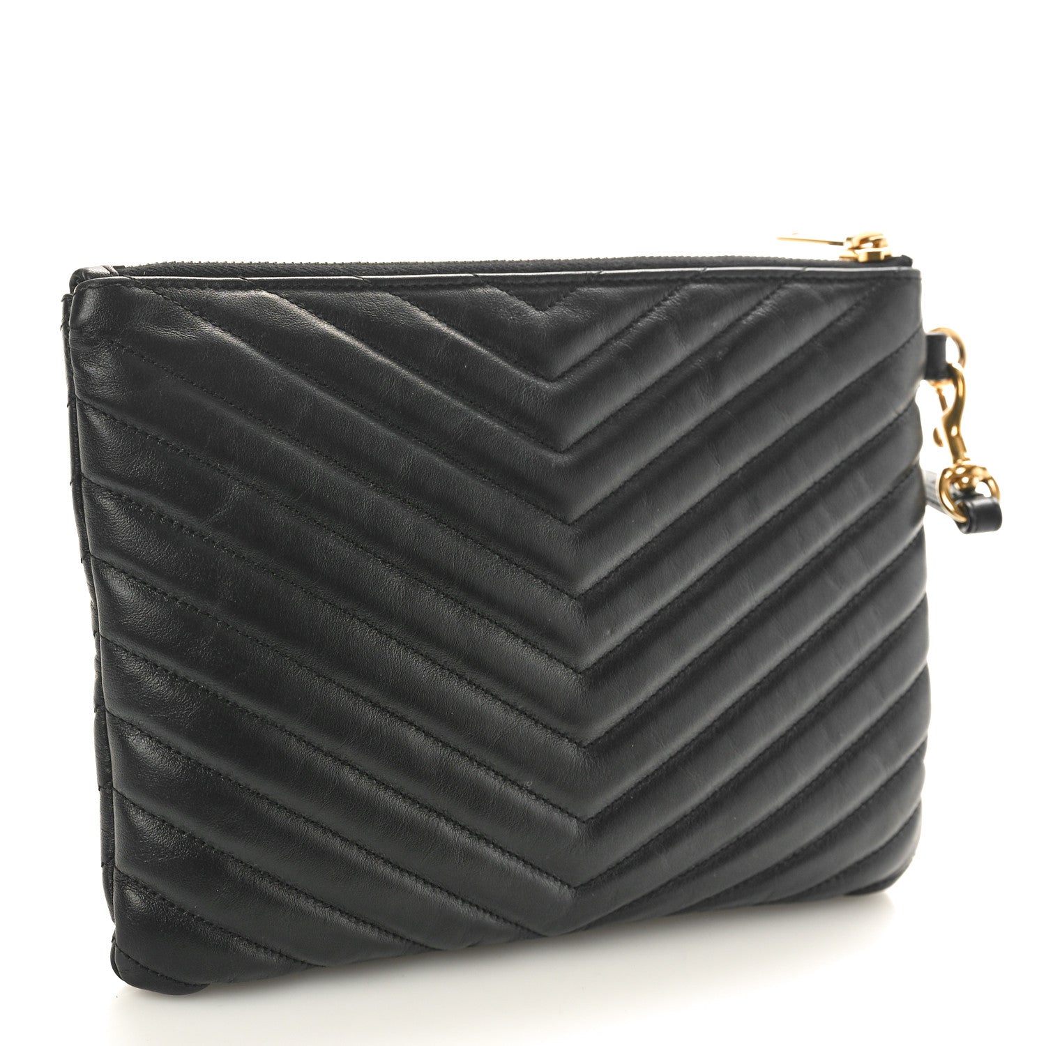 Saint Laurent Calfskin Matelasse Chevron Monogram A5 Wristlet Black 3 of 9