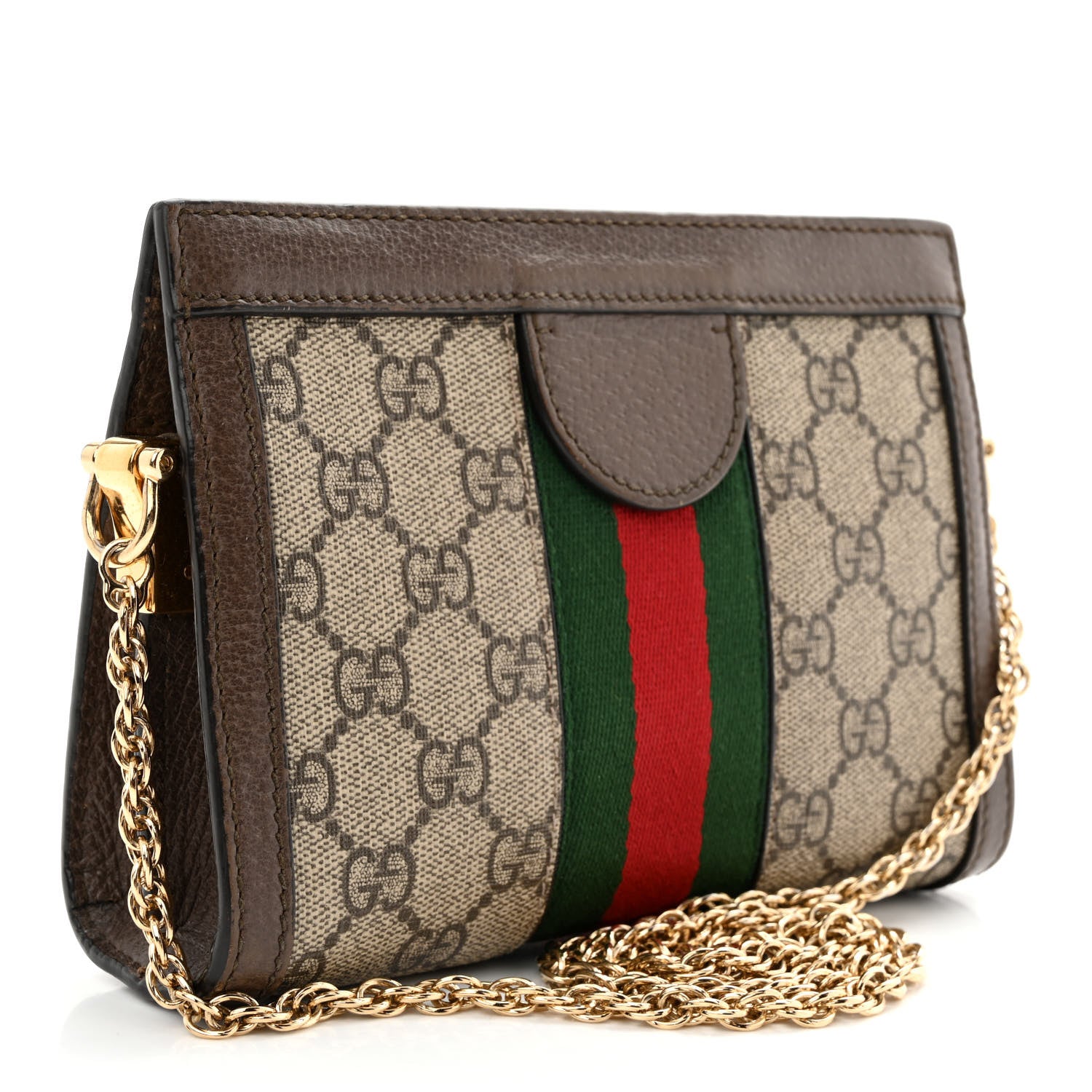 Gucci GG Supreme Monogram Textured Dollar Calfskin Web Mini Ophidia Chain Shoulder Bag Beige Ebony New Acero 3 of 11
