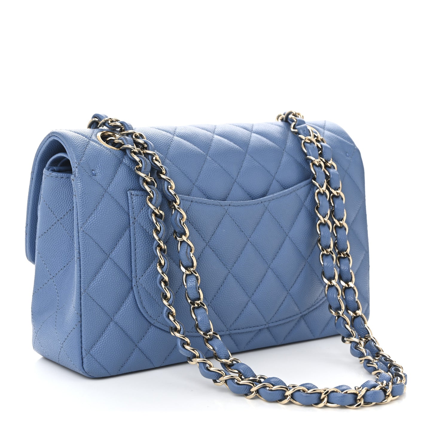 Caviar Quilted Small Double Flap Blue