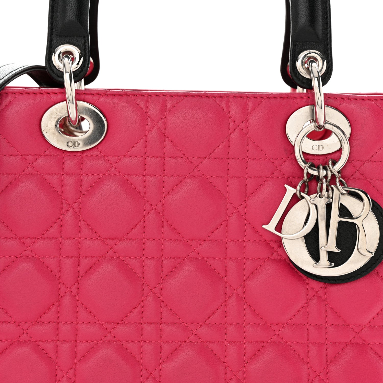 Christian Dior Lambskin Cannage Medium Tri-Color Lady Dior Fuchsia Anemone Black 8 of 10