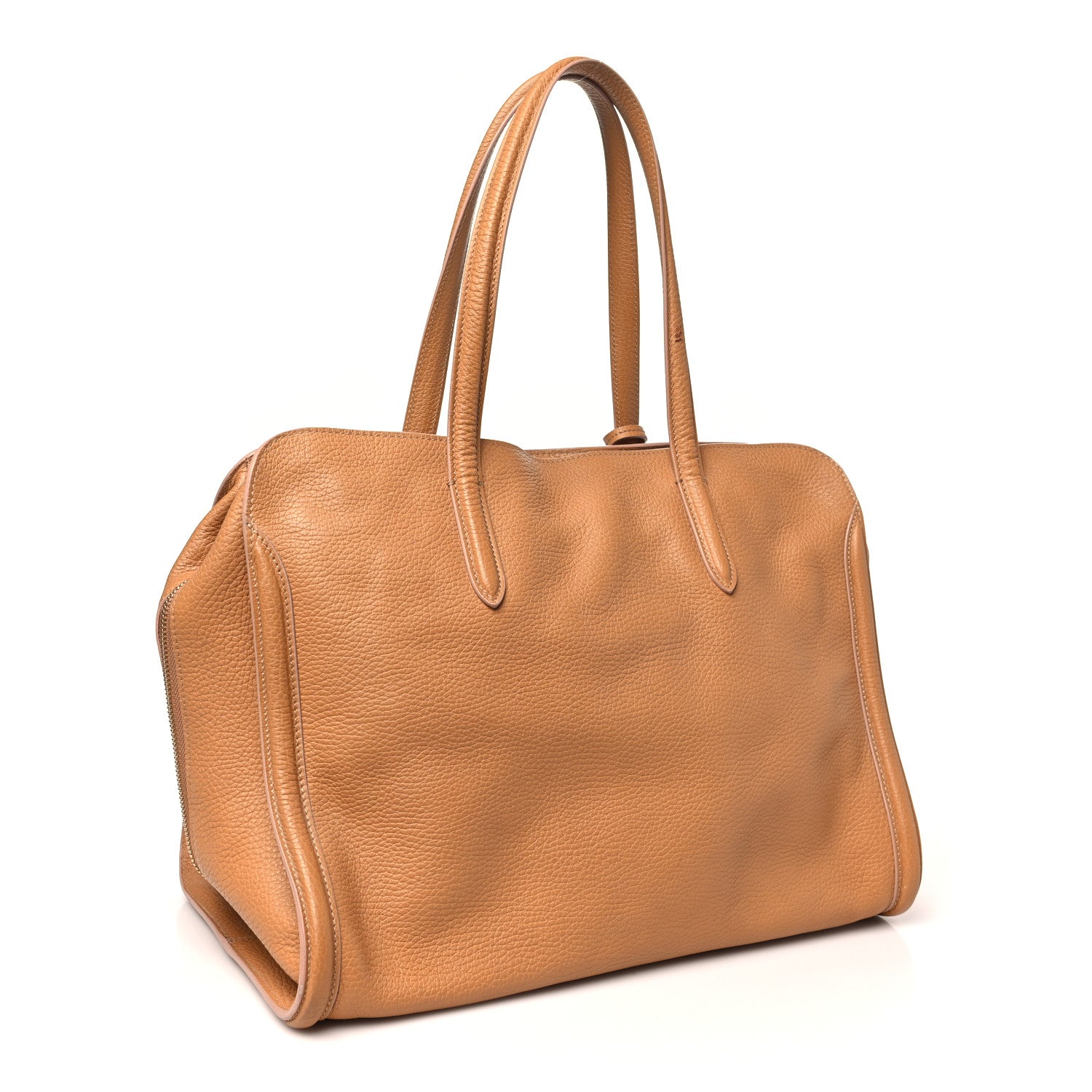 Alexander McQueen Pebbled Calfskin Large Skull Padlock Zip Around Tote Cognac 3 of 11