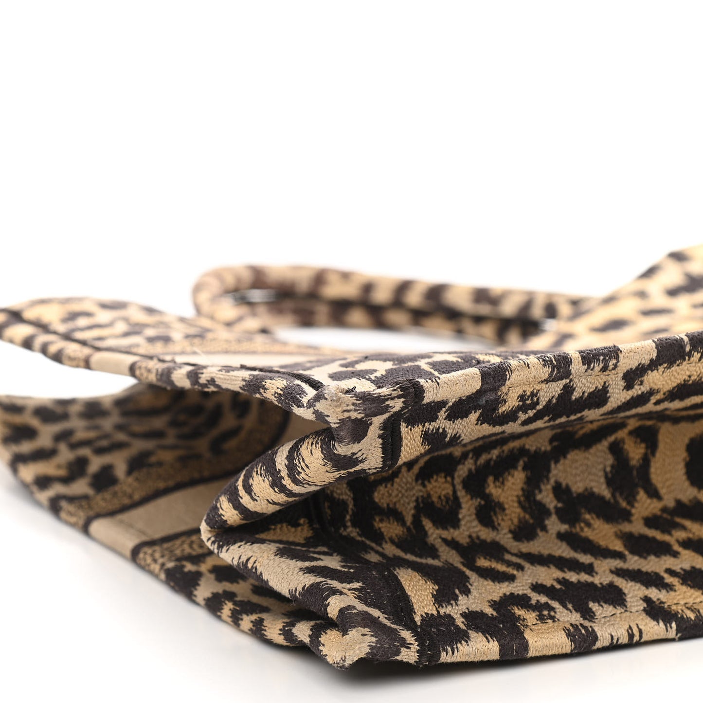 Canvas Mizza Embroidered Large Leopard Book Tote Beige
