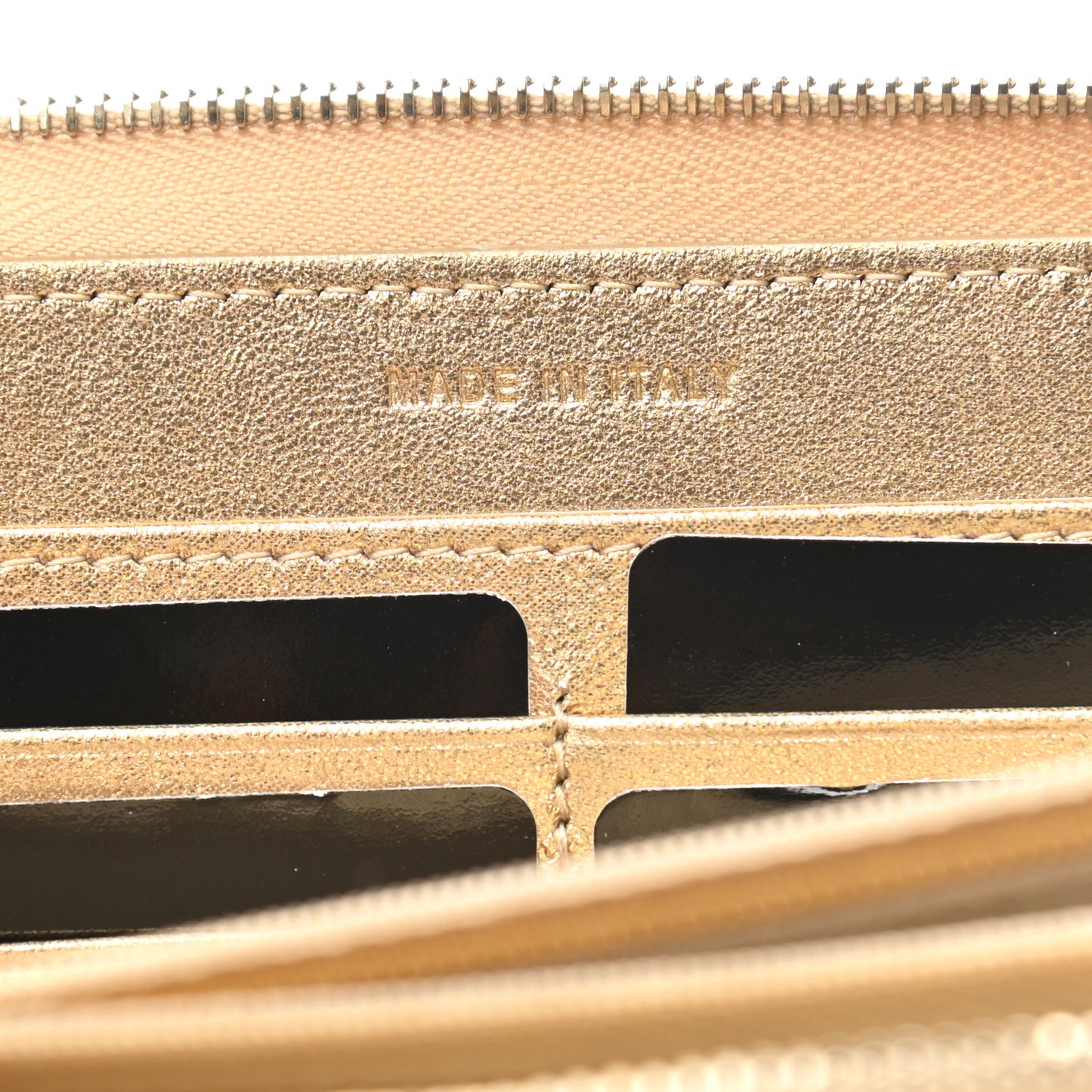 Metallic Lambskin Quilted Large Gusset Zip Around Wallet Gold