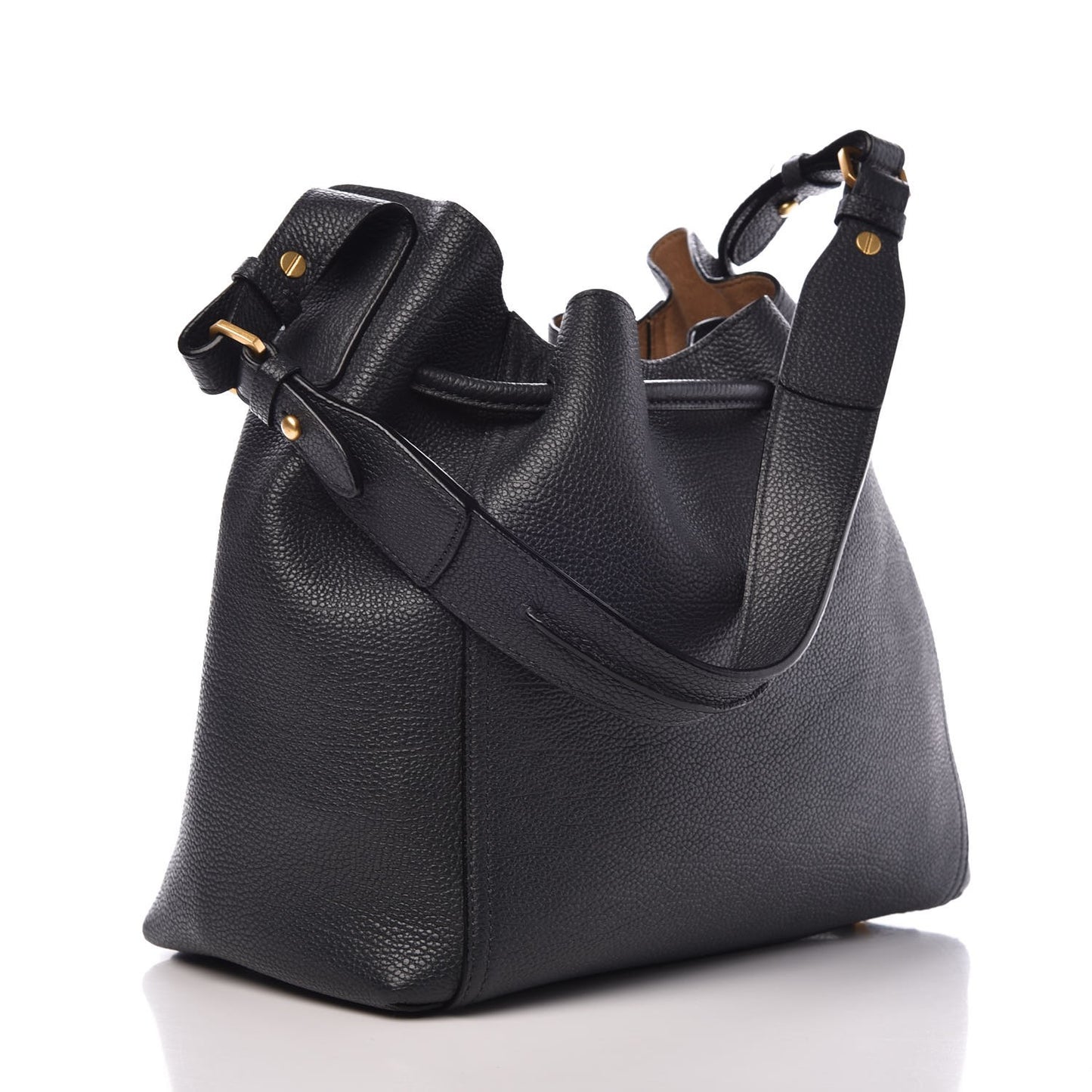 Grained Calfskin Milla Drawstring Bucket Bag Phantom Gray