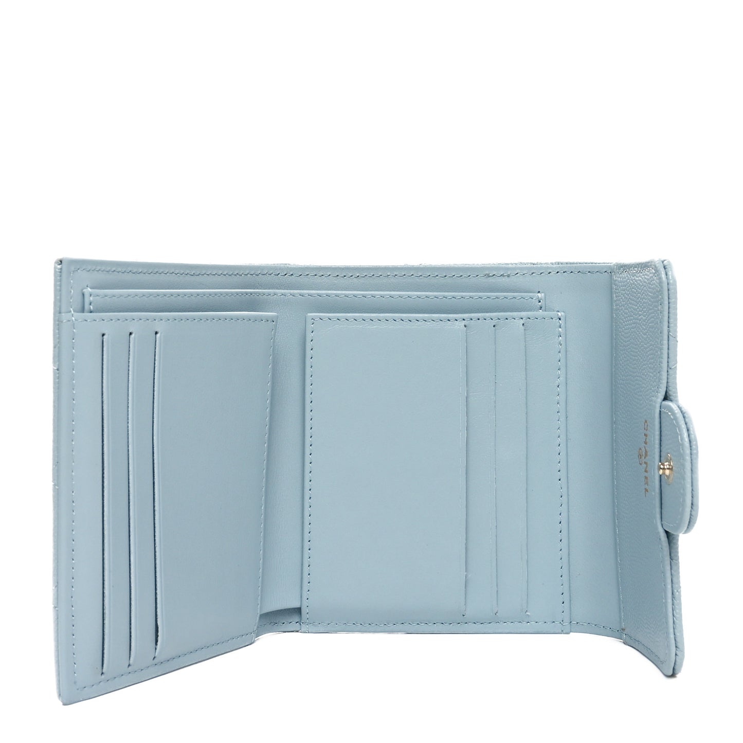 Caviar Quilted Compact Flap Wallet Light Blue