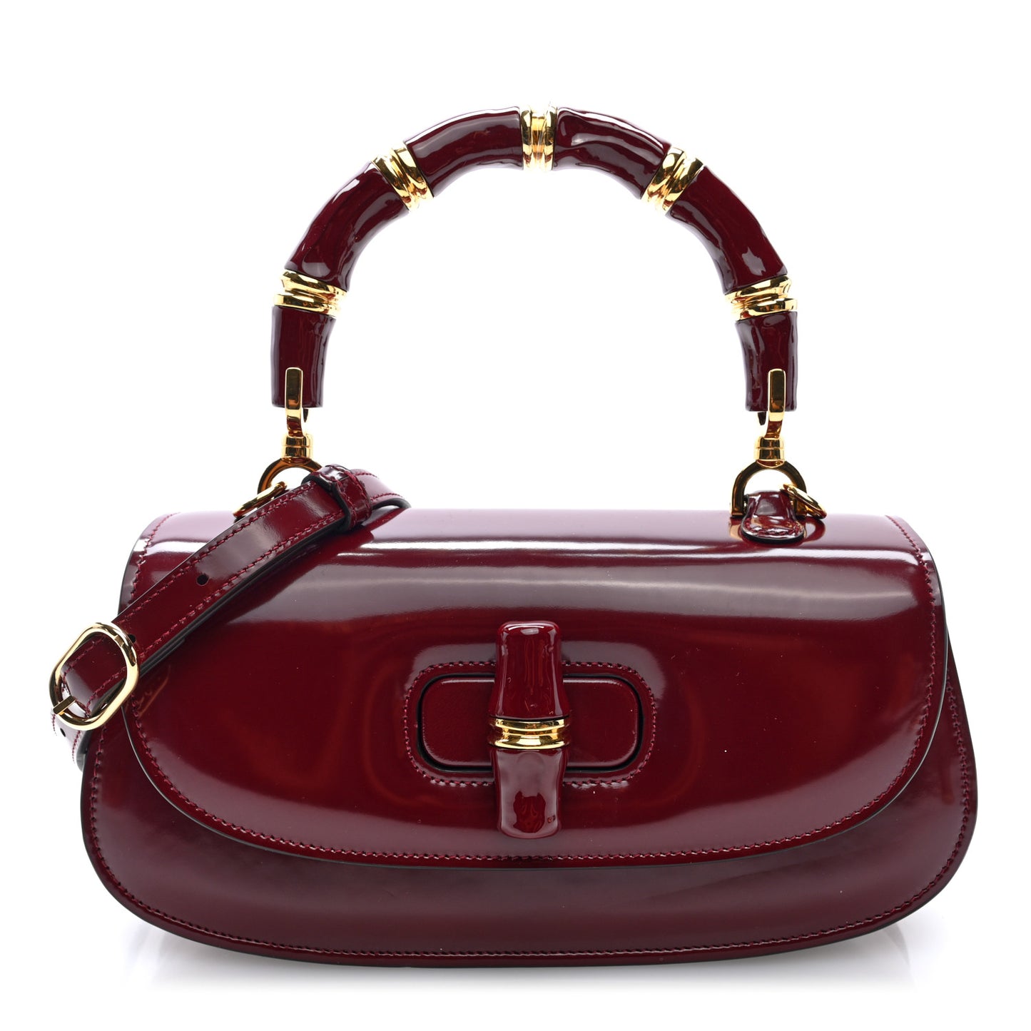 Shiny Polished Calfskin Medium Bamboo Diva Rosso Ancora Red