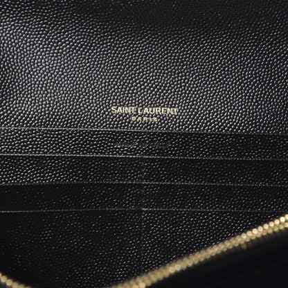 Saint Laurent Grain De Poudre Matelasse Chevron Monogram Flap Wallet Black 6 of 10