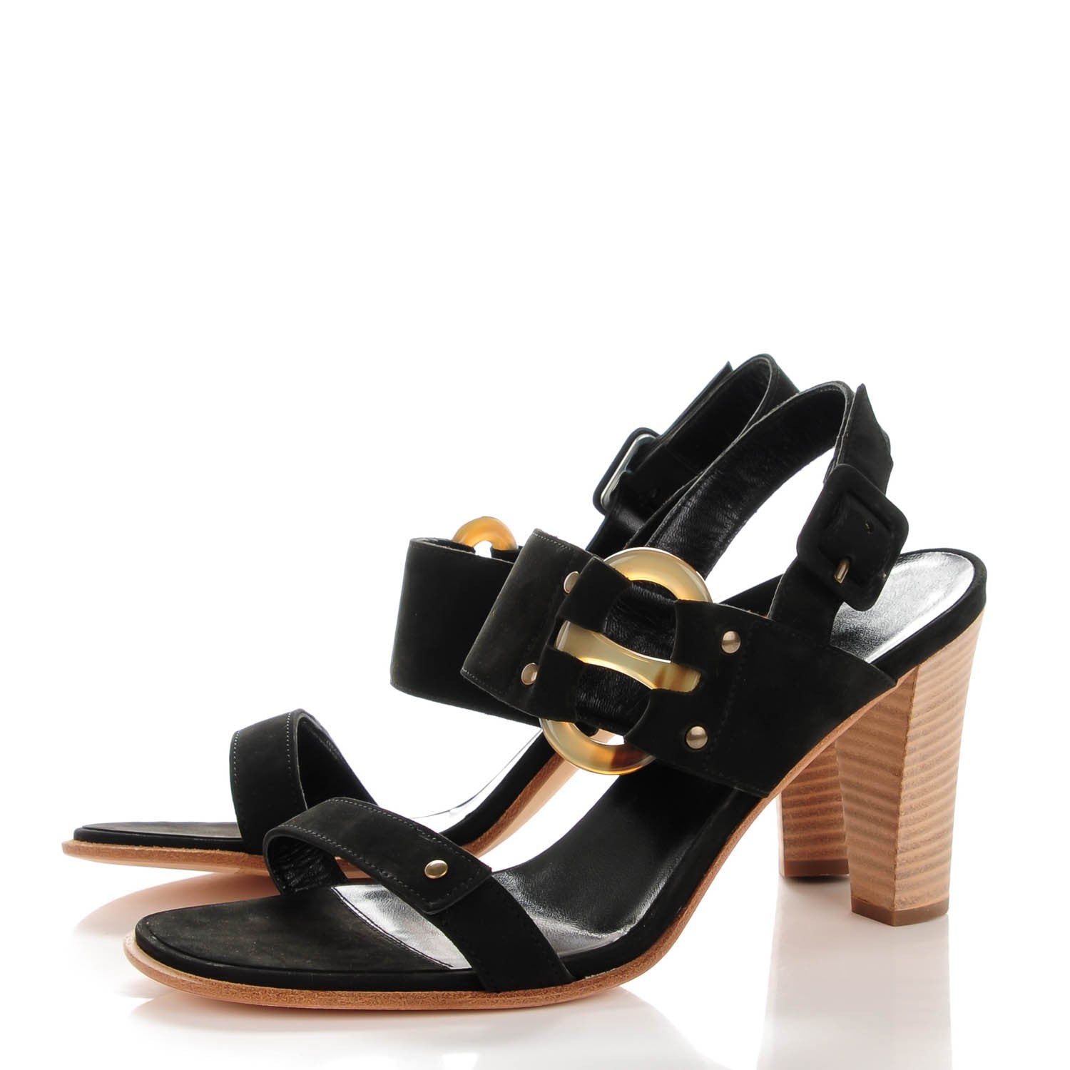 Hermes Nubuck Horn Mega Lady Sandals 37.5 Black 3 of 7