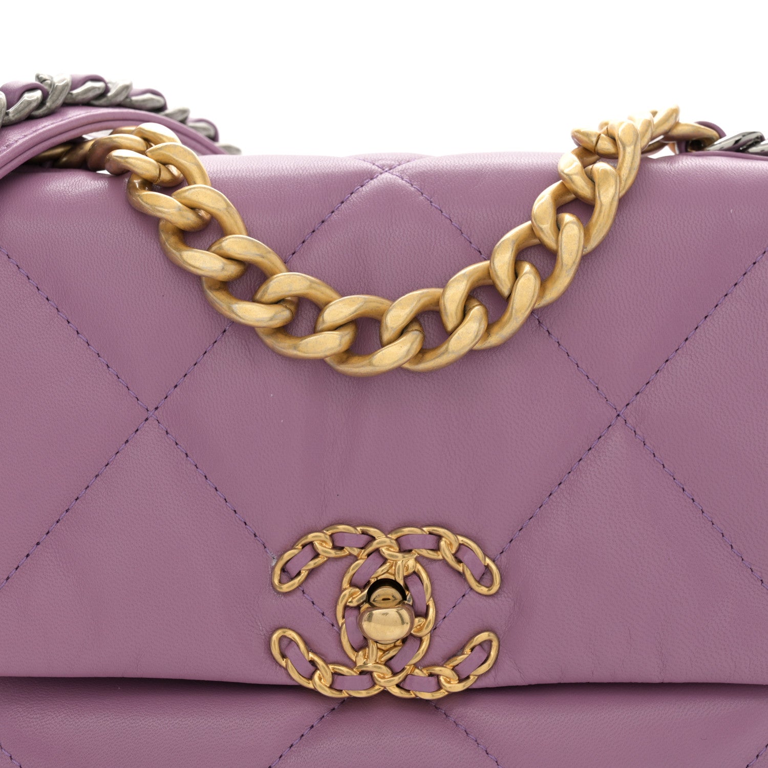 Chanel Goatskin Quilted Medium Chanel 19 Flap Purple 8 of 10