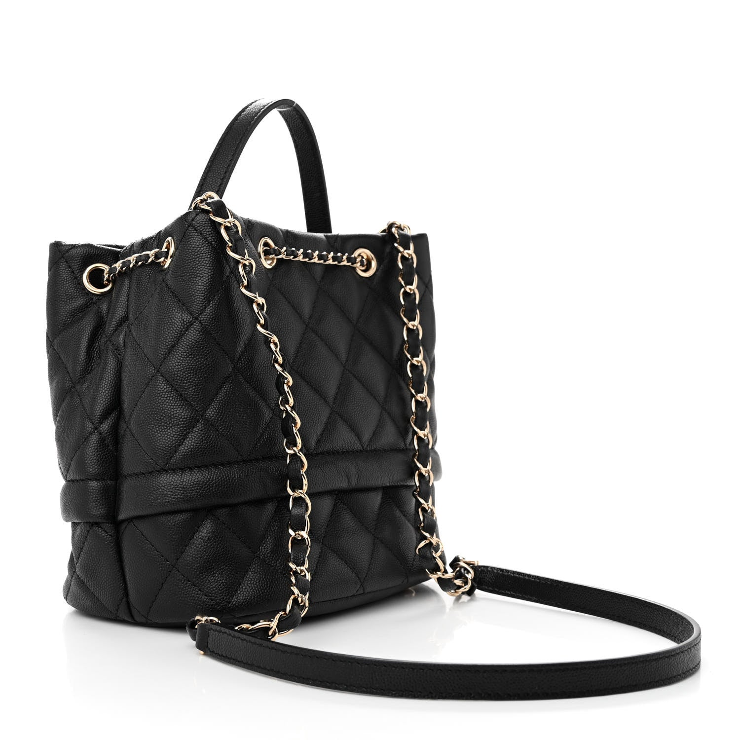 Chanel Caviar Quilted Rolled Up Bucket Drawstring Bag Black 3 of 10