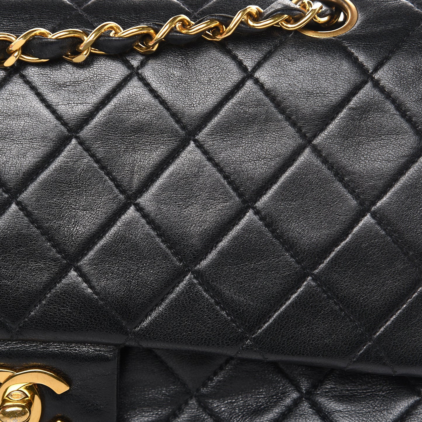Lambskin Quilted Medium Double Flap Black