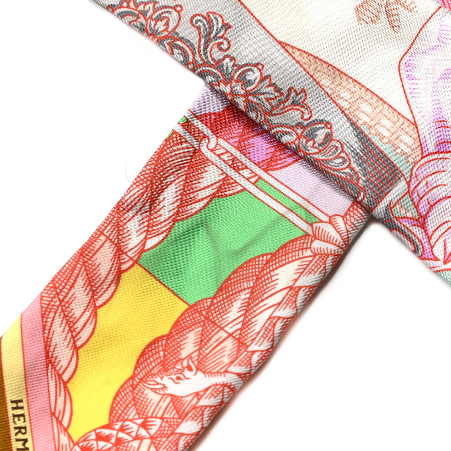 Silk Cavalleria D'Etriers Twilly Ocre Rose Vif Vert