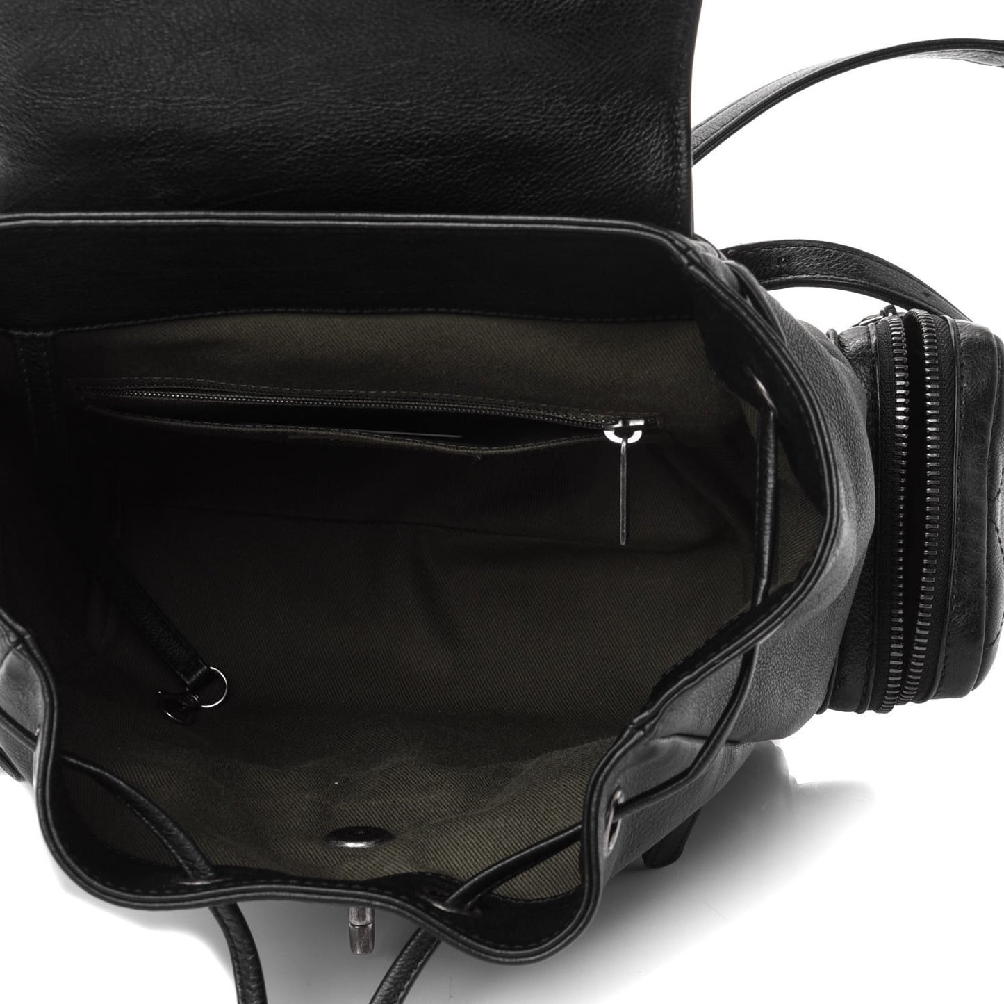 Grained Calfskin Stitched Pocket Backpack Black