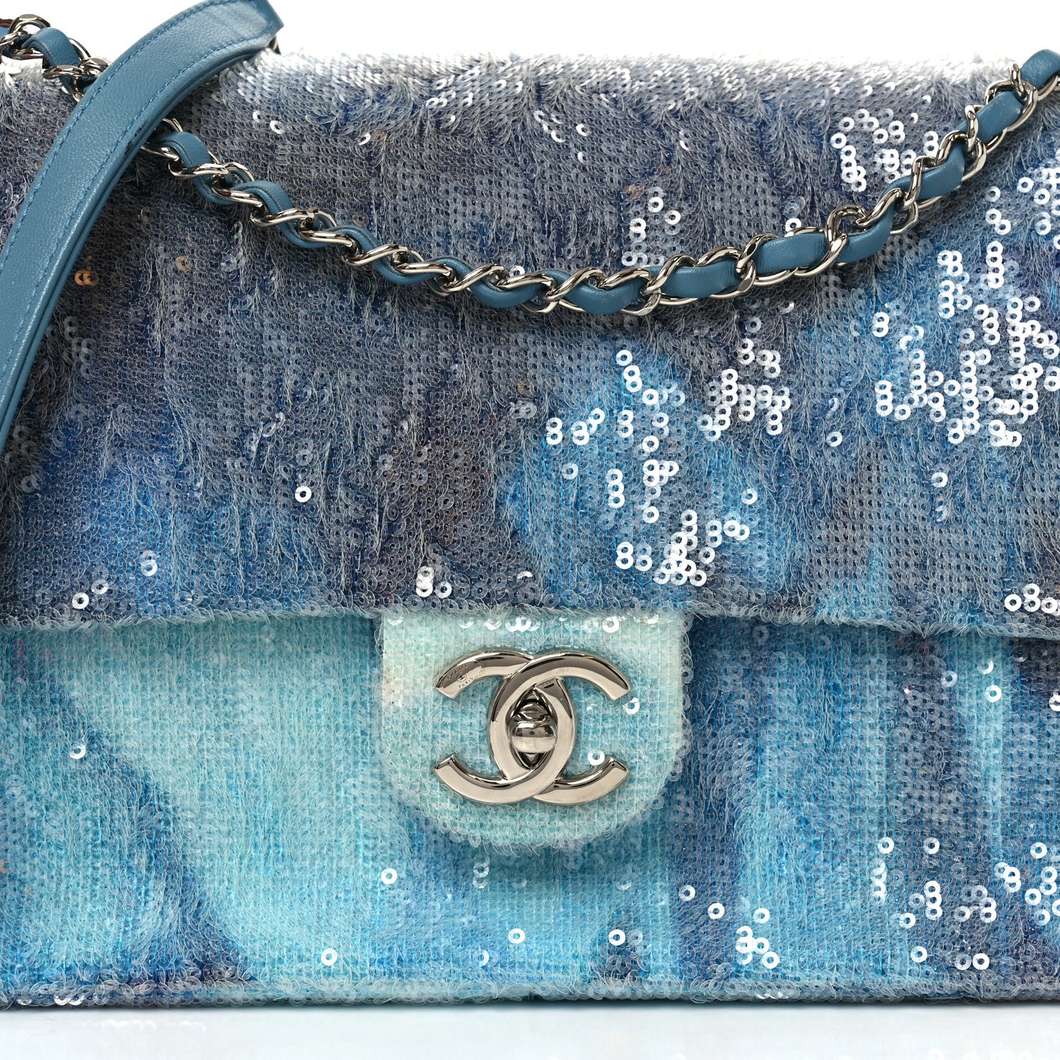 Chanel Sequin Large Waterfall Flap Light Blue 8 of 10